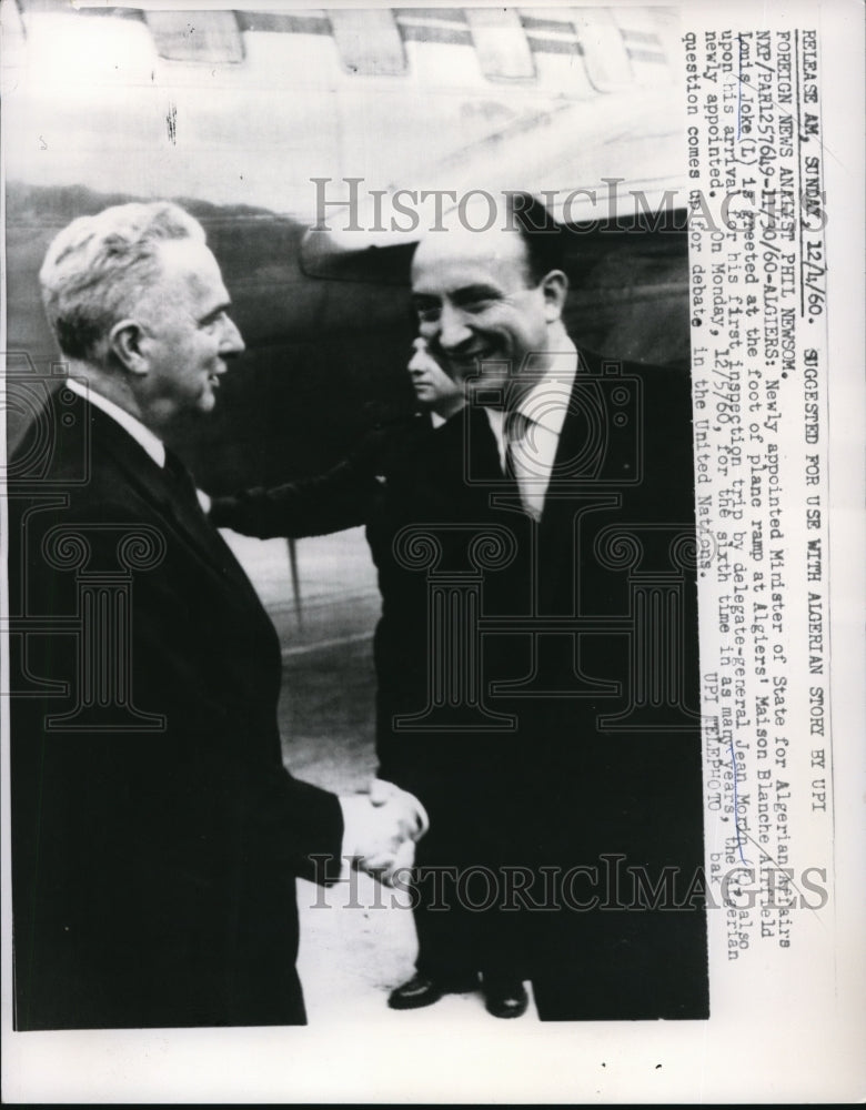 1960 Press Photo Jean Morin Greets Louis Joke at Maison Blanche Airfield Algeria-Historic Images