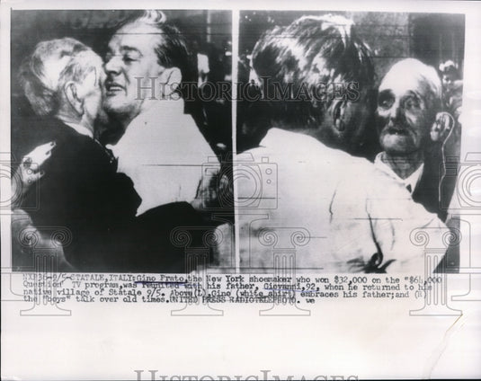 1955 Press Photo Gino Prato reunited with his father Giovanni - Historic Images