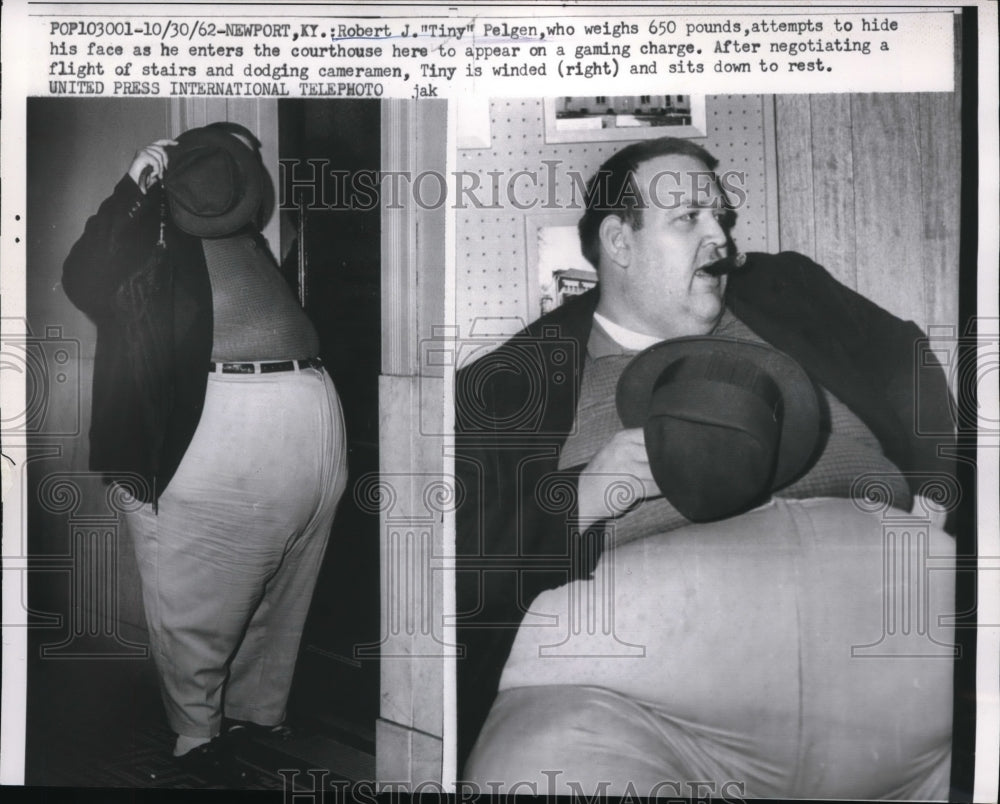 1962 Press Photo 650-Pound Man Robert J. &quot;Tiny&quot; Felgen Arriving to Court Trial - Historic Images