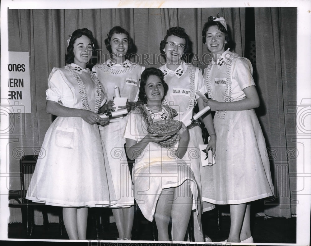 1961 Press Photo Winners from the 1961 National Cherry Pie Baking Contest - Historic Images