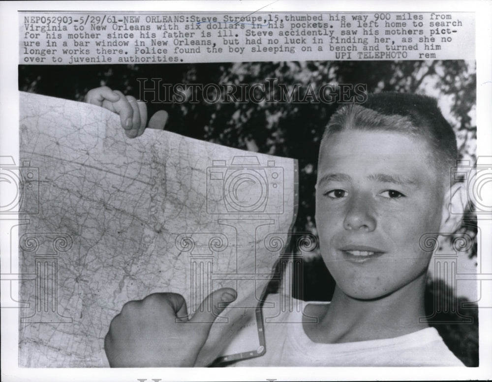 1961 Press Photo Steve Stroupe Hitched Hiked 900 Miles - Historic Images