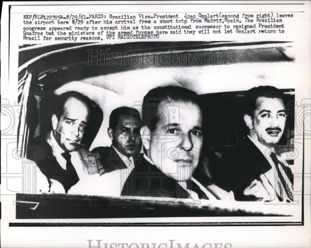 1961 Press Photo Brazilian Vice President Joao Goulart back from a trip to Spain- Historic Images