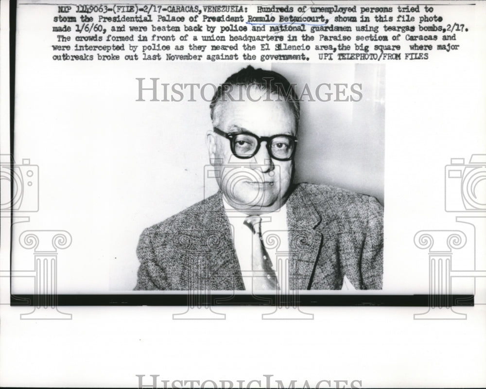1961 Press Photo Rommlo Betancourt Venezuela President South America Portrait - Historic Images