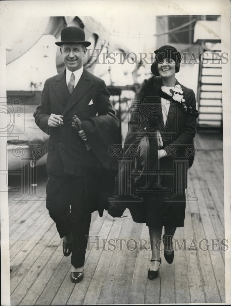 1929 Press Photo Mr and Mrs Eugene Pitou aboard SS Berengaria in NY - Historic Images