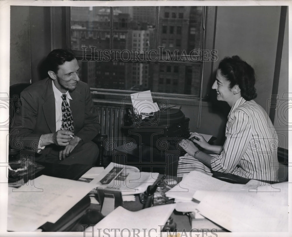 1947 Press Photo Beatrice Dal Negro Hector Chevlguy Dictating Scripts - Historic Images