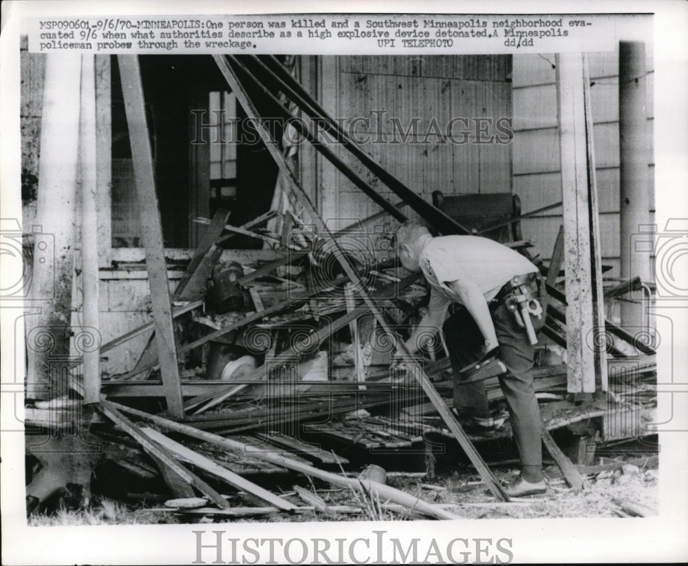 1970 Minneapolis Minnesota Policeman Looks Through House Explosion - Historic Images