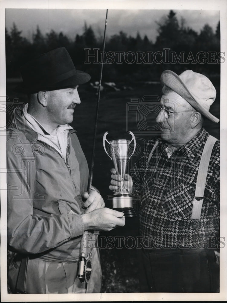 1957 Mark Wordsworth Presents Trophy to Dr. H.I. Osler for Fishing - Historic Images