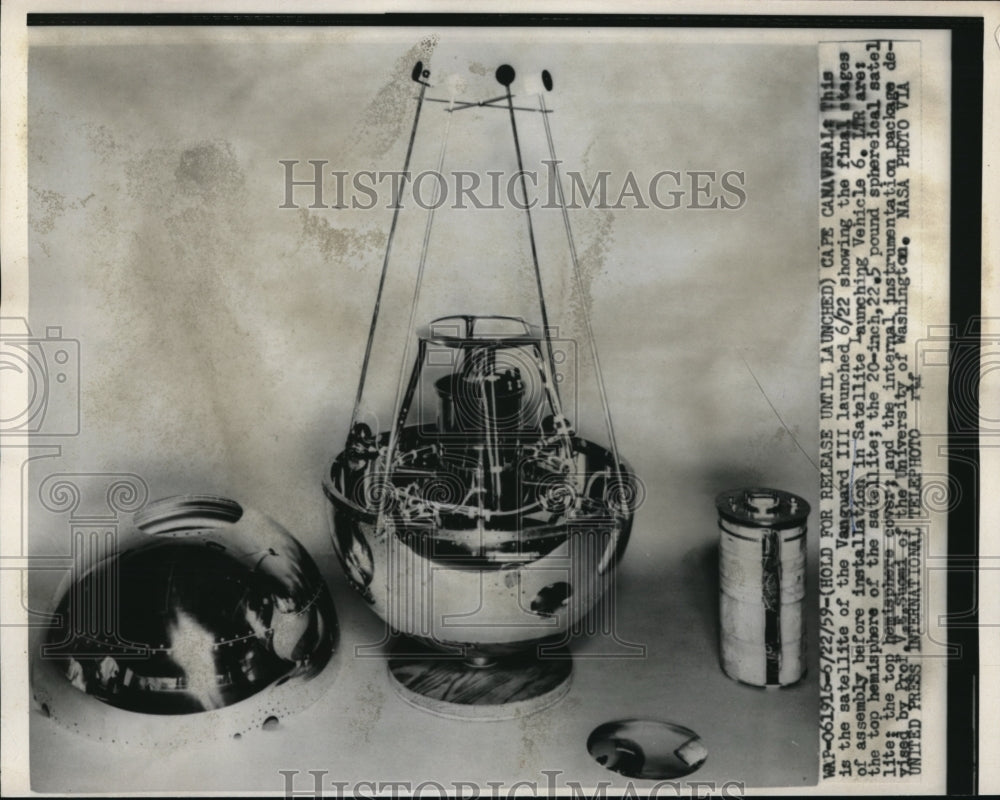 1959 Press Photo Cape Canaveral pictured is satellite of the Vanguard III-Historic Images