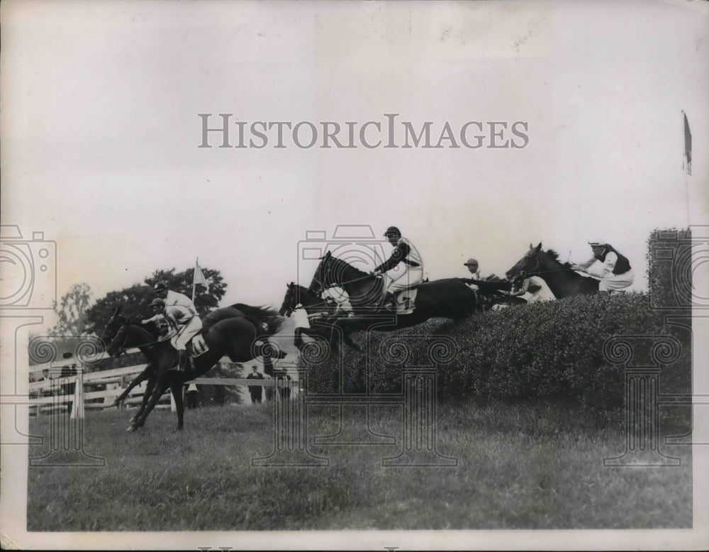 1936 Press Photo Racing at Rose Tree going over the brush jump in the 2 - Historic Images