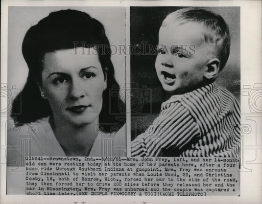 1951 Press Photo Brownstown Ind Mrs John Frey and 14 monthold son were resting - Historic Images