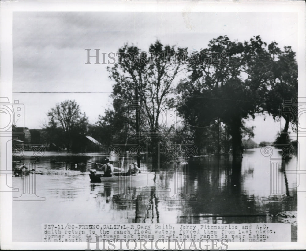 1950 Press Photo Fresno Calif Gary SMith, Jerry Fitzmaurice and A C Smith return - Historic Images