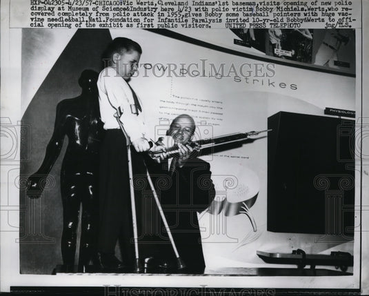 1957 Press Photo Wertz, Cleveland indians' visits opening of new - Historic Images