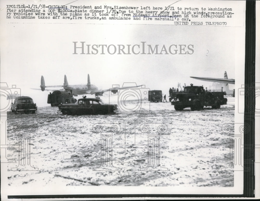 1958 President and Mrs Eisenhower left to return to washington - Historic Images