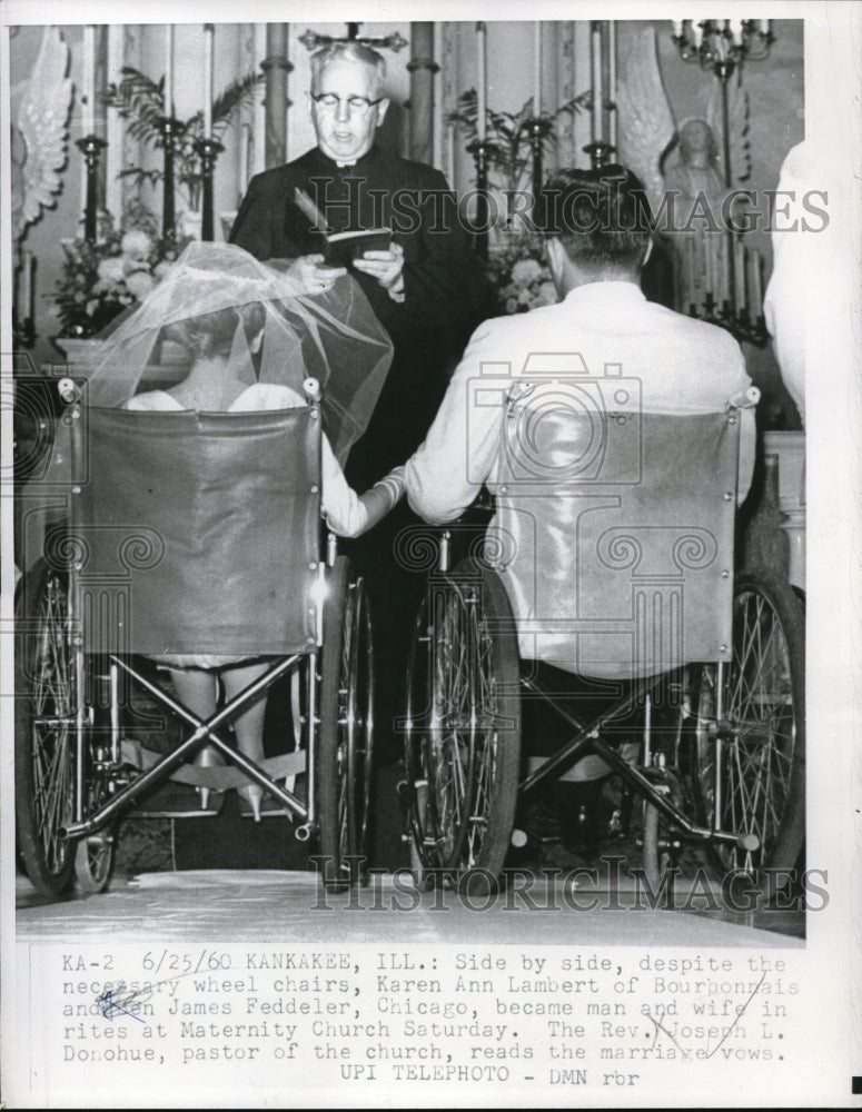 1960 Press Photo Wedding of Karen Ann Lambert and James Feddeler - Historic Images