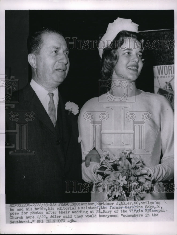 1963 Press Photo Mortimer Adler, author, weds Caroline Sage in San Francisco-Historic Images