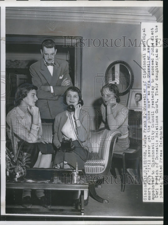 1957 Press Photo Judge Frank M. Gusweiler Says "He'll Never Get The Phone Now" - Historic Images