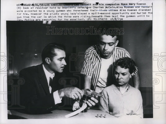 1958 Press Photo Gunman Threatened Miss Koenen & Bennett's Lives - Historic Images