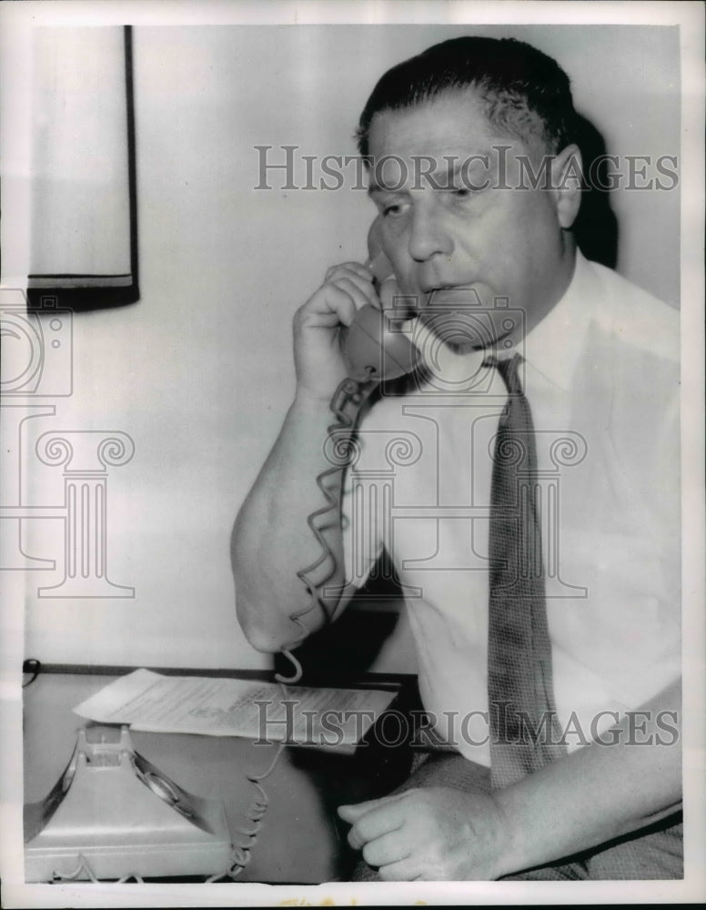 1963 Press Photo James R. Hoffa on phone after learning about indictment-Historic Images