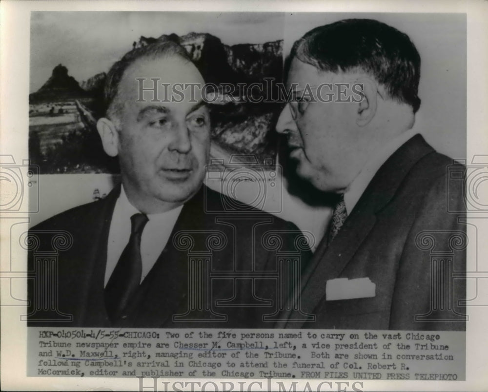 1955 Press Photo Chesser Campbell & W.D. Maxwell Newspaper Men Chicago Illinois - Historic Images