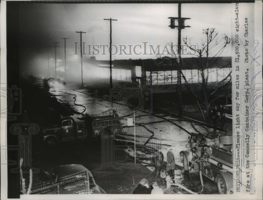 1953 View of the eight alarm fire at Connelly Container Corp. Plant - Historic Images