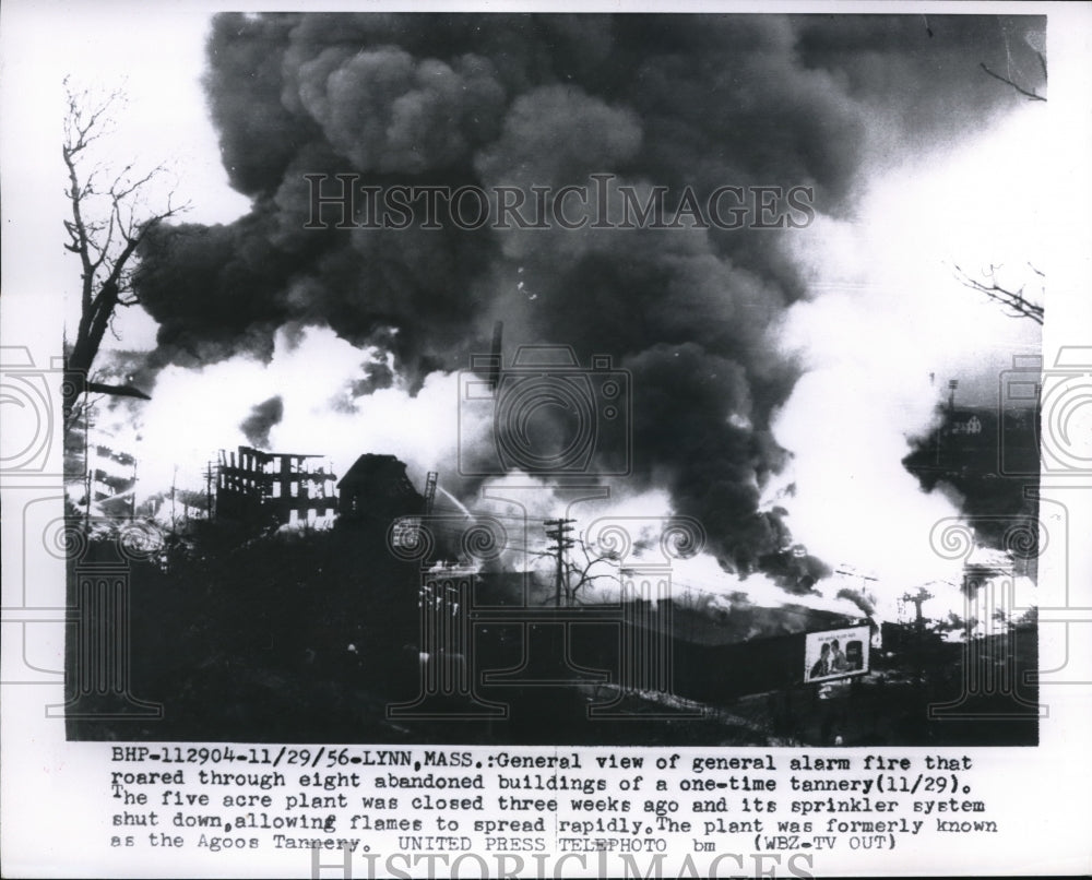 1956 Press Photo The general view of the fire that destroyed five buildings - Historic Images