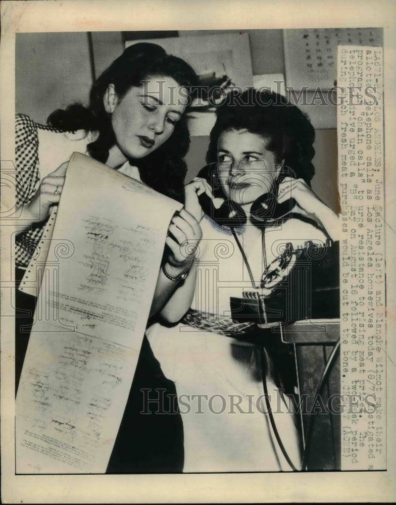 1948 Press Photo June Maclure &amp; Blanole Wilmot on allotted telephone calls-Historic Images