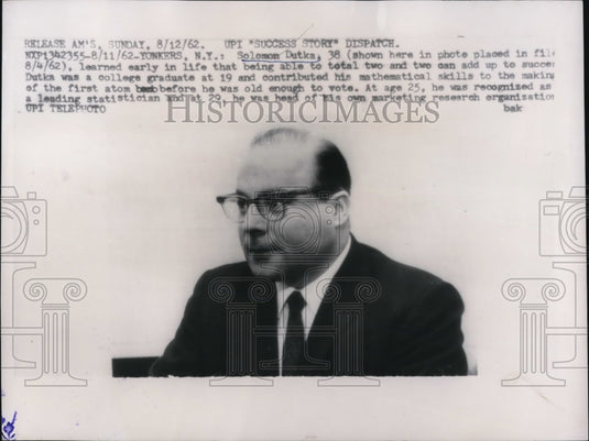 1962 Press Photo Solomon Dutka, 38, college graduate at 19, contributed-Historic Images