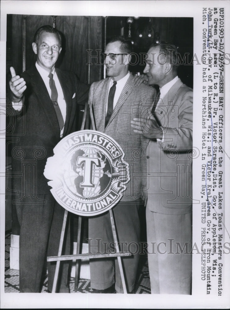 1957 Press Photo Dr Victor Stracke, Lt Gov John Turk &amp; Gov Victor Kral - Historic Images