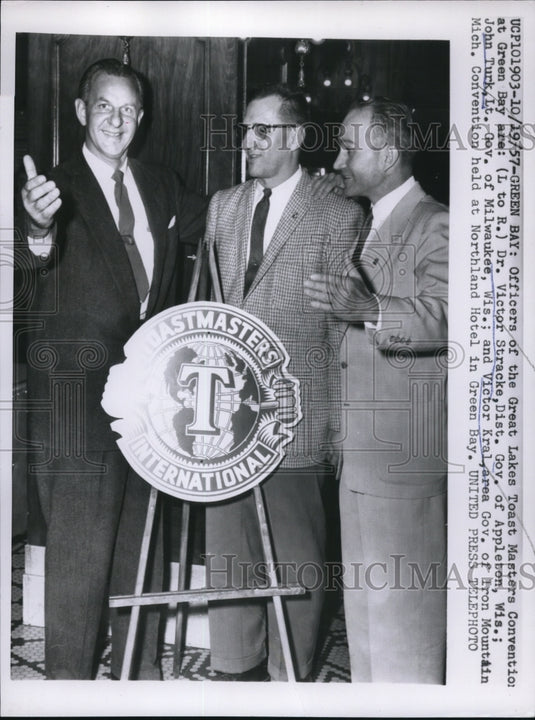 1957 Press Photo Dr Victor Stracke, Lt Gov John Turk & Gov Victor Kral - Historic Images