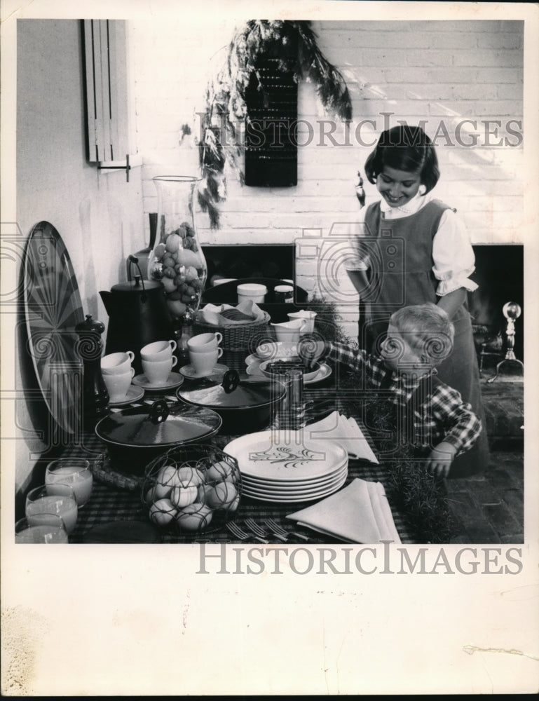 1960 Press Photo Christmas bruch laid out on a dining table sideboard-Historic Images