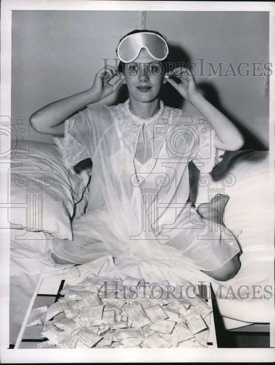 1956 Chicago Ill Jan Andrews model & eye shades & ear plugs-Historic Images