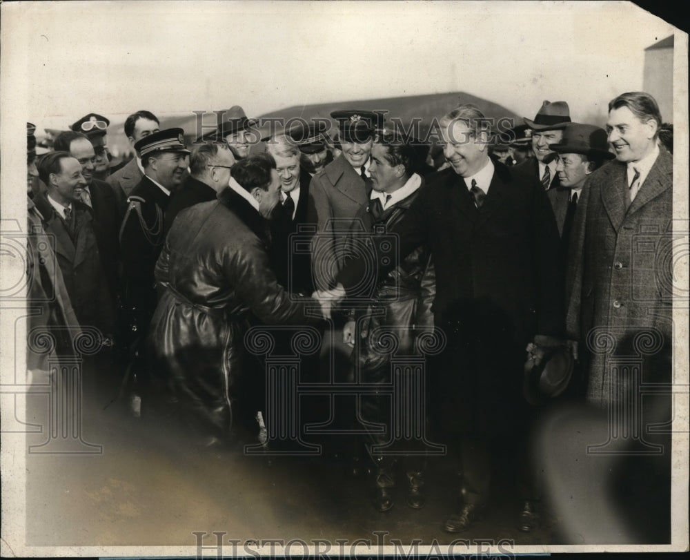 1928 Sec of War Dwight F Davis congratulates Lt Dieudonne Costos-Historic Images
