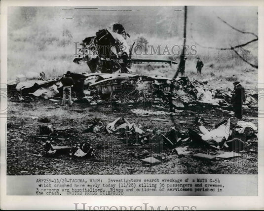 1952 Press Photo Tacoma Washington, MATS C-54 Plane Crash - Historic Images