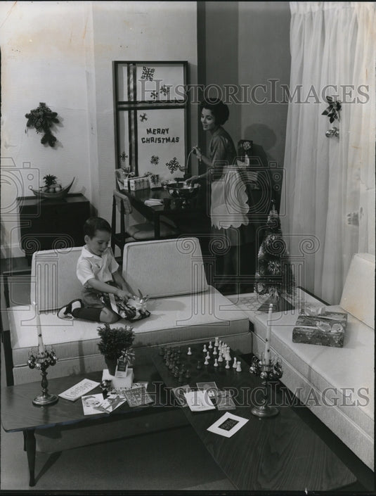 1960 Homemaker and her son during Christmas-Historic Images