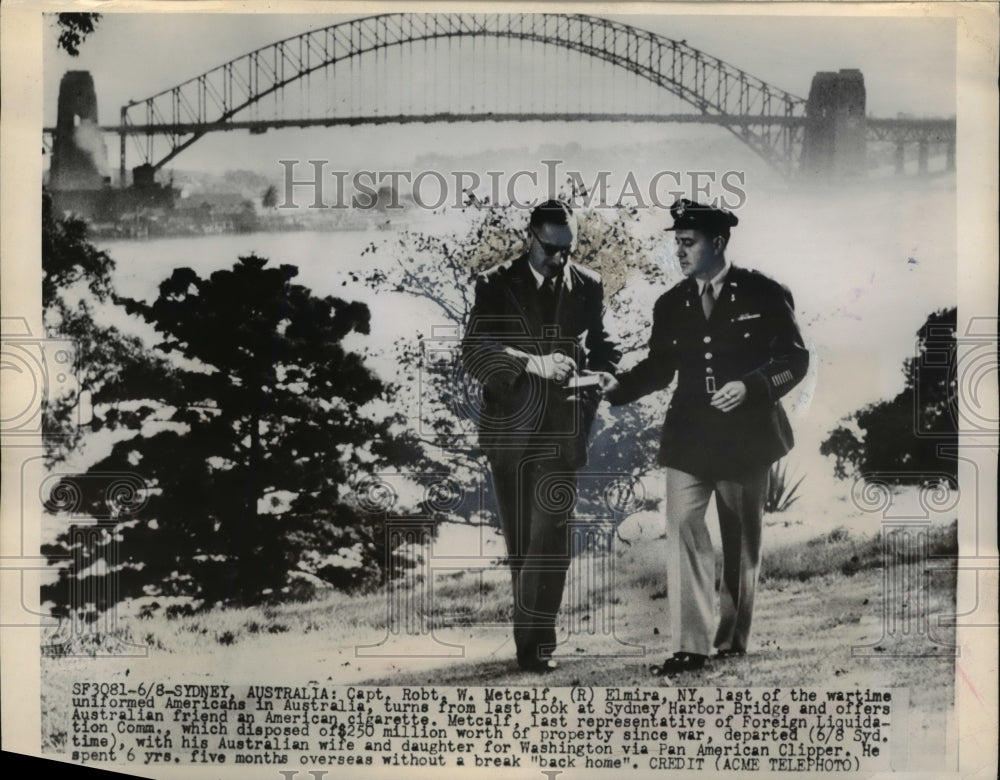 1949 Press Photo Sydney Australia Capt Tobert Metcalf last of wartime uniformed - Historic Images