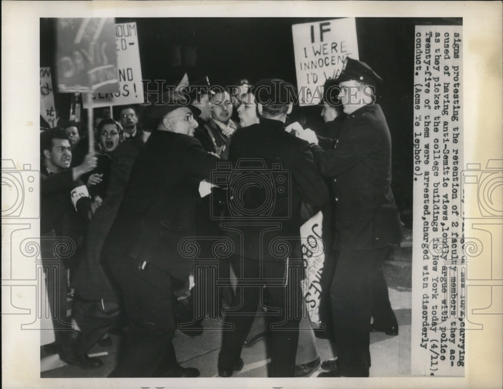 1949 Press Photo Signs protest retention of 2 faculty members in New York-Historic Images