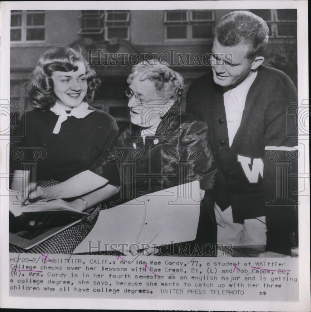 1953 Press Photo Mrs. Ida Mae Cordy, Rey Cress and Bob Capps - Historic Images