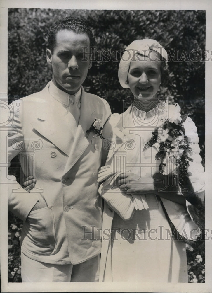 1934 Press Photo Dorothy Leeds And Jack Dolton Wed At Santa Barbara Mission-Historic Images