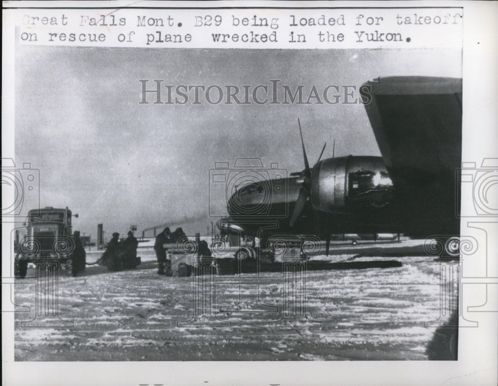 1950 Press Photo Great Falls Monta a B29 being loaded to head to Yukon - Historic Images