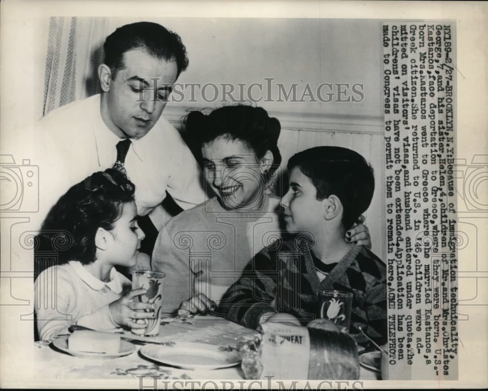 1948 Press Photo The Kastanos kids, Helen and George are facing deportation - Historic Images