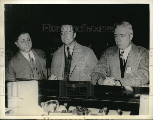 1936 Press Photo Randolph Kruger, Attorney M. Coleman and Det. Daniel Mulady - Historic Images