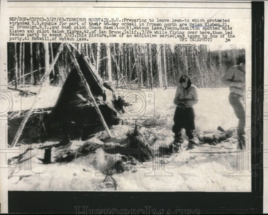 1963 Press Photo Terminus Mountain Canada Helen Klaben, Chuck Hamilton rescued - Historic Images