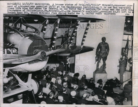 1957 Press Photo Wash DC Bronze statue of Brig gen Billy Mitchell, Smithsonian - Historic Images