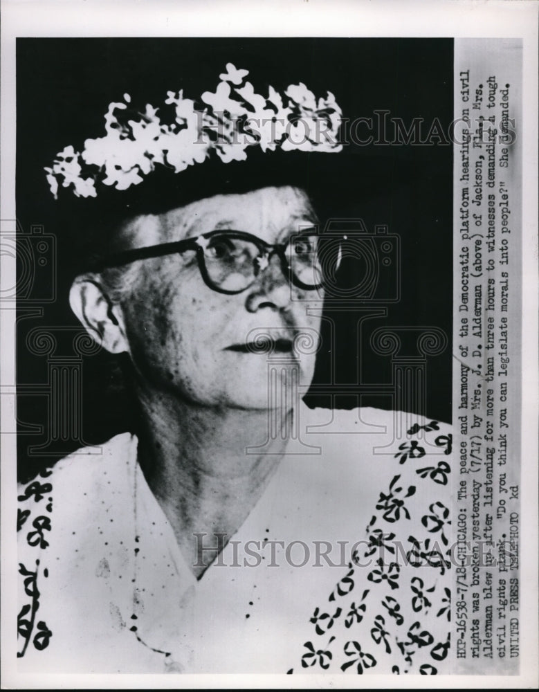 1952 Press Photo Mrs. J.D. Alderman at Democratic platform hearings - Historic Images