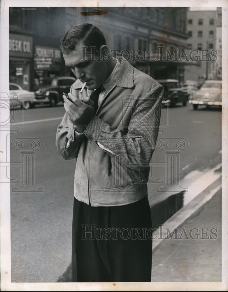 1955 Press Photo Suede-front sport jacket with check collar &amp; sleeves - Historic Images