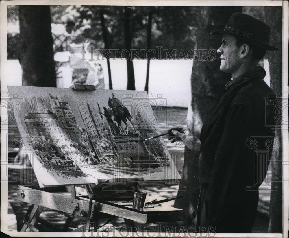 1959 Press Photo A sidewalk artist engrossed in his work - Historic Images