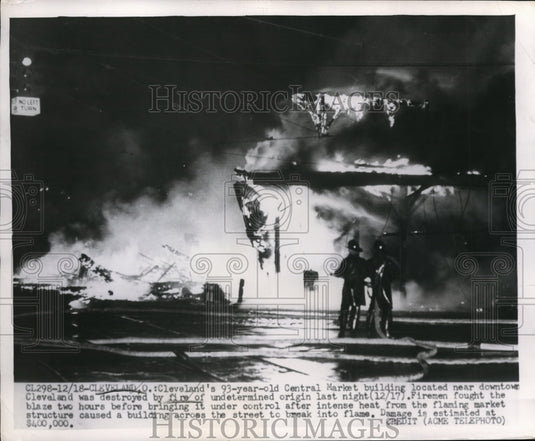 1949 Press Photo Cleveland Central Market building destroyed in fire - Historic Images