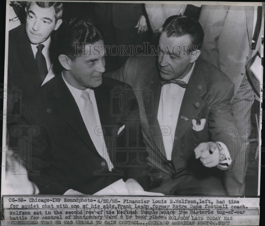 1955 Press Photo Chicago Financier Louis E Wolfson Frank Leah Notre Dame Coach - Historic Images