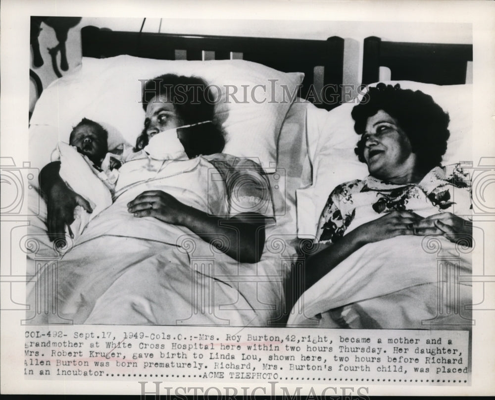 1949 Press Photo Mrs. Roy Burton became a mother and a grand mother - Historic Images