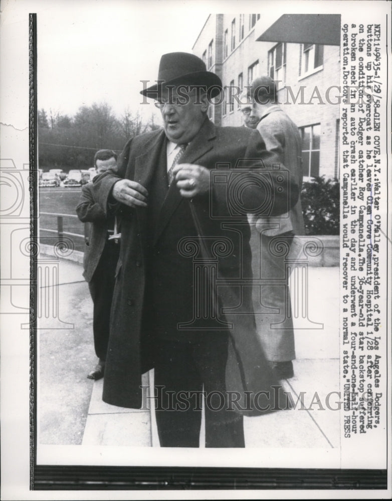 1958 Press Photo Walter O&#39;Malley, President of Los Angeles Dodgers - Historic Images